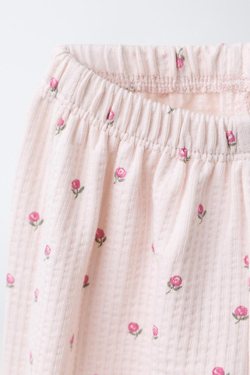 ZARA ФАКТУРНЫЕ БРЮКИ С ЦВЕТОЧНЫМ ПРИНТОМ, РОЗОВЫЙ/БЕЛЫЙ