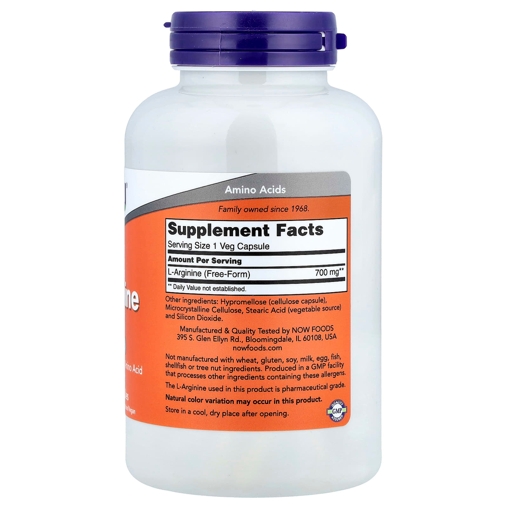 NOW Foods, L-аргинин, 700 мг, 180 растительных капсул