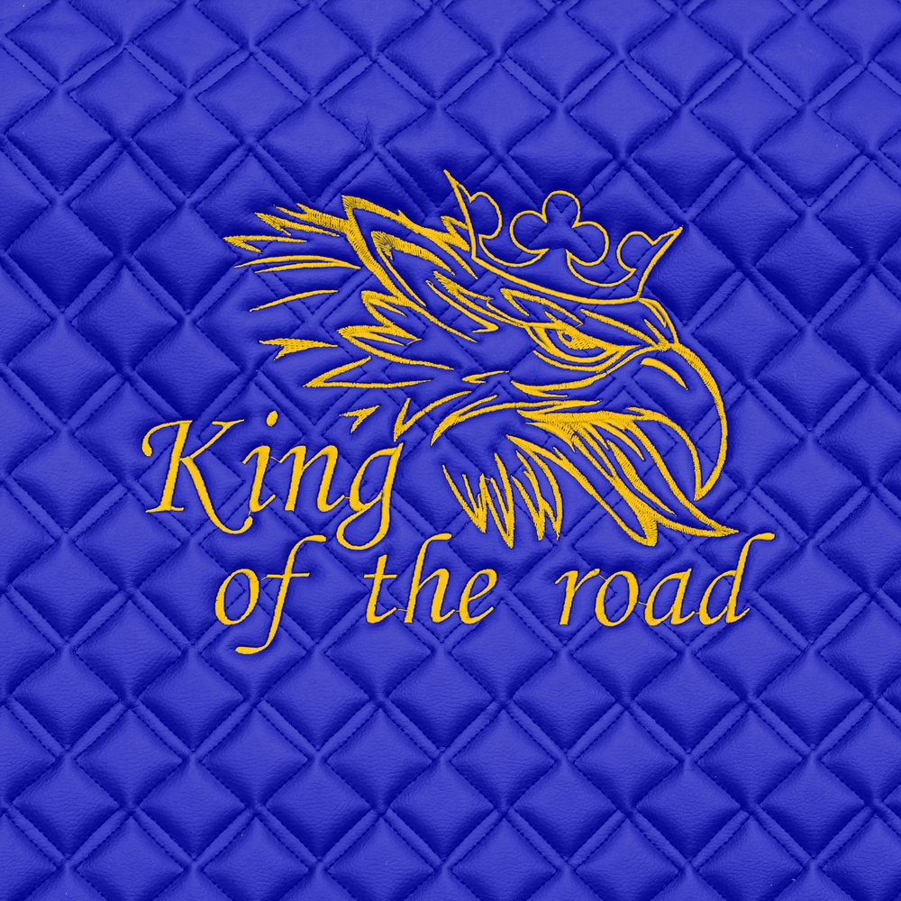 Ковры SCANIA 5 серии Р (автомат) (экокожа, синий, синий кант, желтая вышивка)