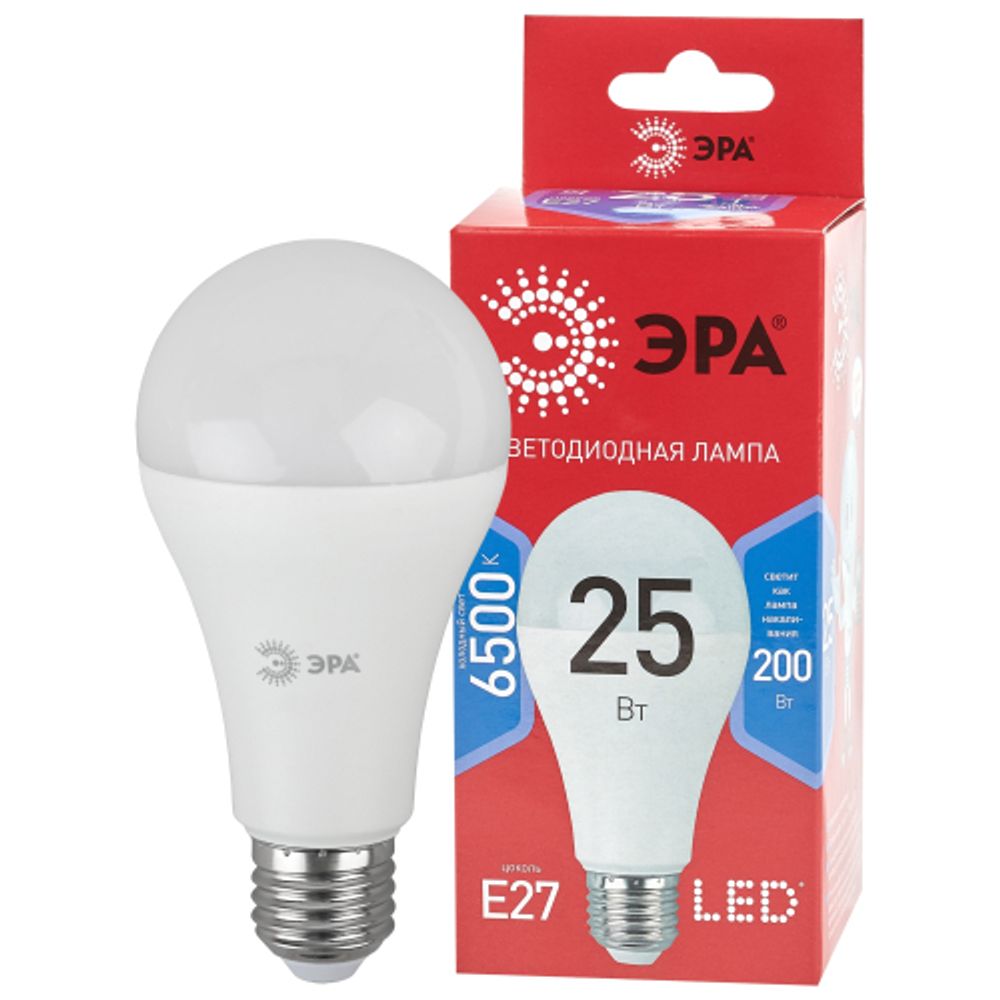 Лампа светодиодная ЭРА RED LINE LED A65-25W-865-E27 R 25Вт груша холодный дневной свет Е27 | Лампы cветодиодные Груша (A)