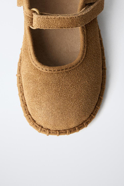 ZARA БАЛЕТКИ BAREFOOT ИЗ КОЖИ С БАХРОМОЙ, КОРИЧНЕВЫЙ