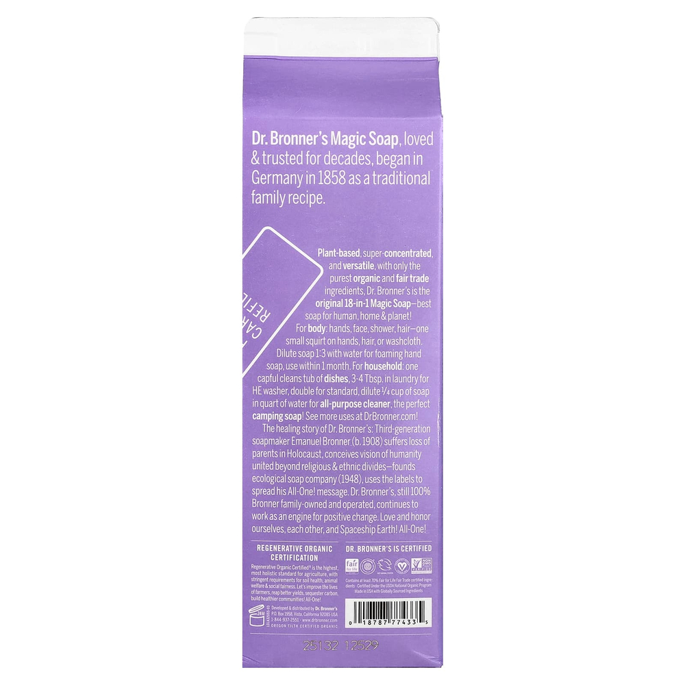 Dr. Bronner's, Pure-Castile Magic Soap, 18 в 1, сменная упаковка, лаванда, 946 мл (32 жидк. унции)
