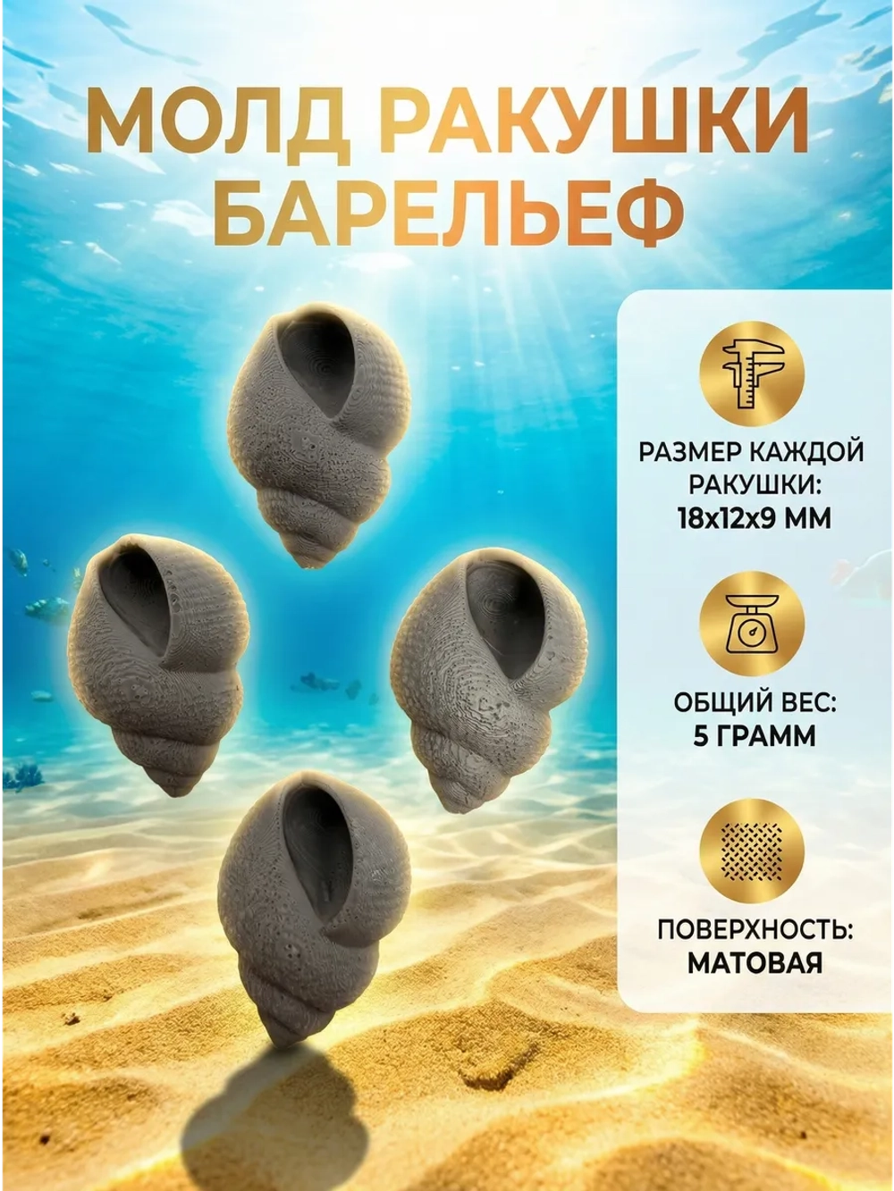 Молд ракушки барельеф