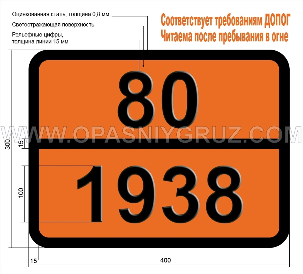 Табличка Опасный груз 80-1938 КИСЛОТЫ БРОМУКСУСНОЙ РАСТВОР
