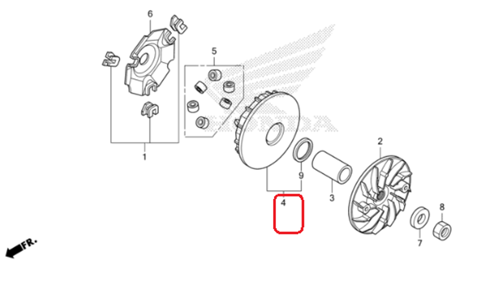 22110-K97-T00. FACE COMP., MOVABLE DRIVE. Honda PCX 2018-2020