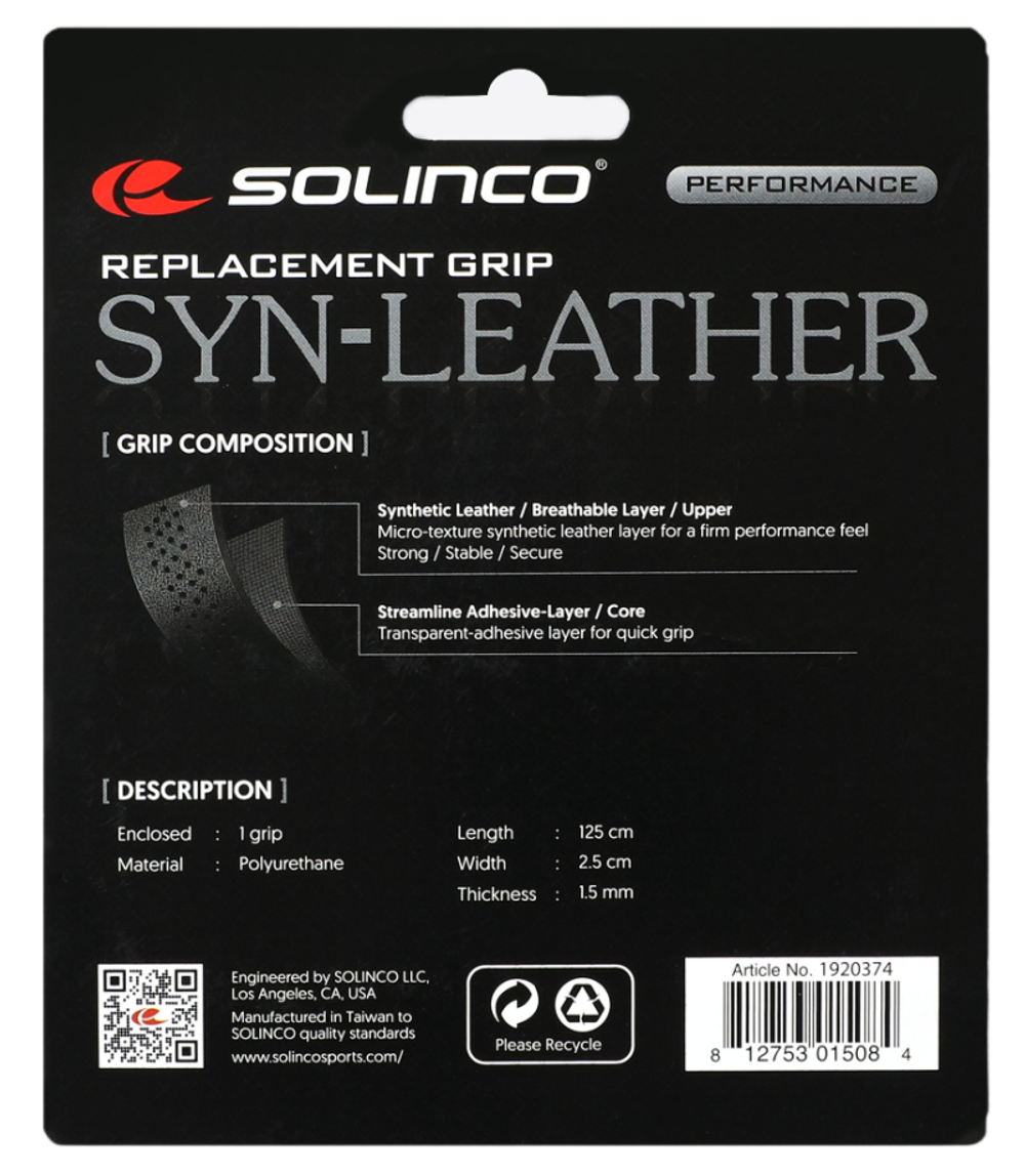 Теннисные намотки базовые Solinco Syn-Leather Replacement Grip 1P - черный