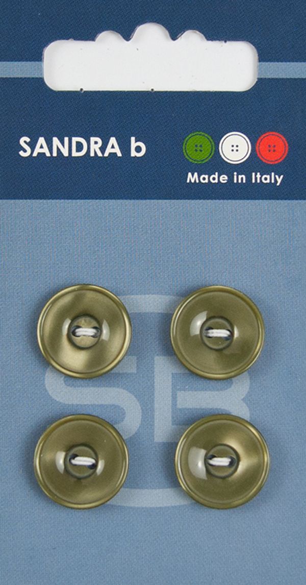 Пуговицы 2 прокола 15 мм, 4 шт, пластик, зеленый, Sandra