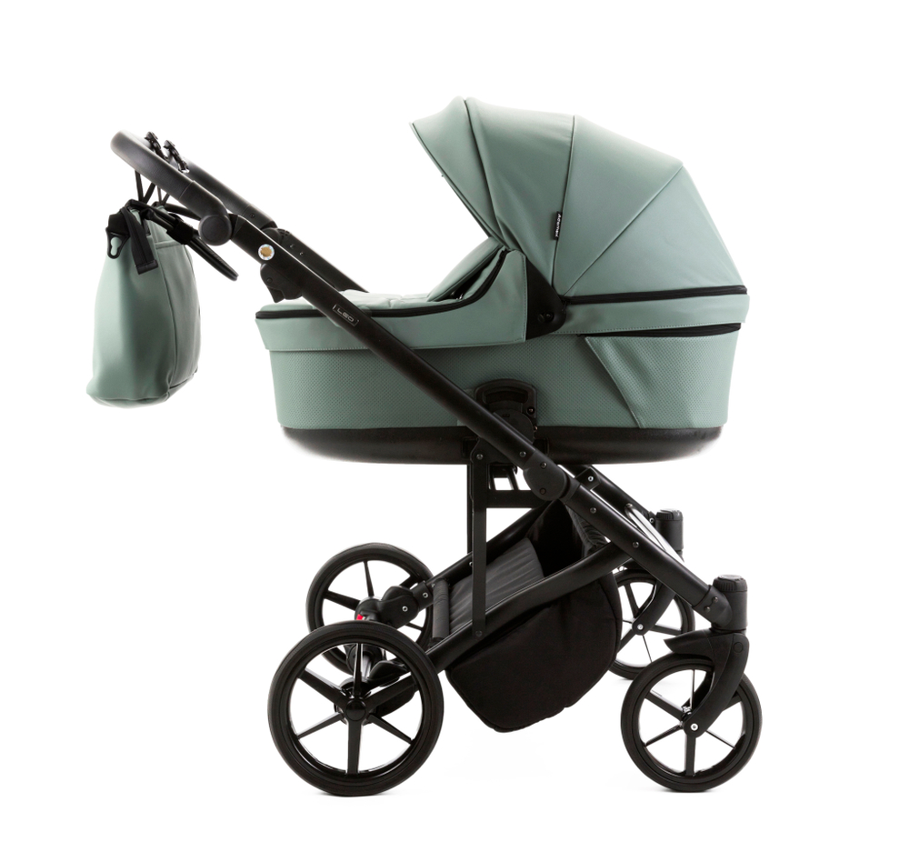 Детская универсальная коляска Adamex LEO DUO Deluxe (2в1) DUO-SA20 - Серо-зеленая экокожа