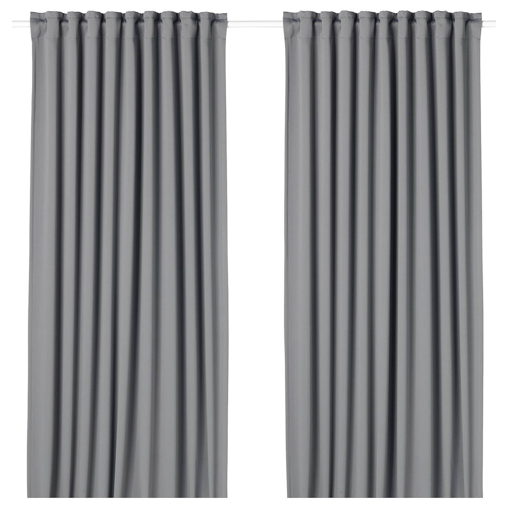 IKEA MAJGULL  (ИКЕА МАЙГУЛЛ)  -  Шторы блэкаут, пара, на ленте/серый, 145x250 см