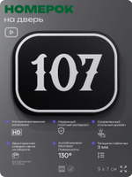 Номерок на дверь квартиры 107, для кабинета, офиса, шильдик 9 х 7 см, черный, Айдентика Технолоджи