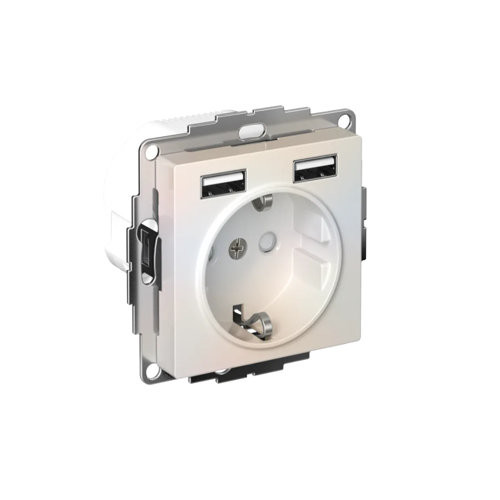 ATLASDESIGN РОЗЕТКА 16А c 2 USB A+A, 5В/2,4А, 2х5В/1,2А, механизм, ЖЕМЧУГ