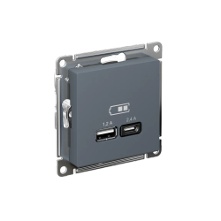 ATLASDESIGN USB РОЗЕТКА А+С, 5В/2,4А, 2х5В/1,2А, механизм, ГРИФЕЛЬ