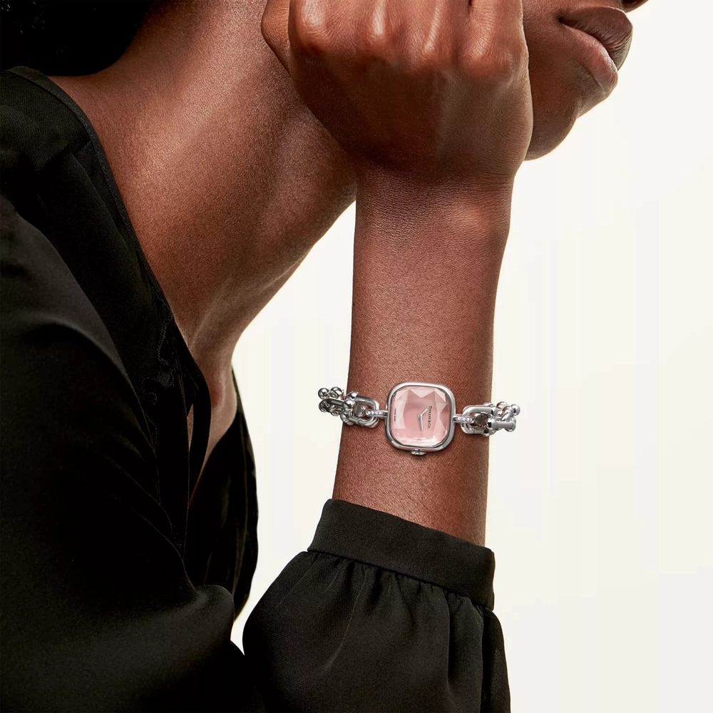 Часы - браслет из серебра 925 с бриллиантами, Tiffany 💠Hard Wear watch pink