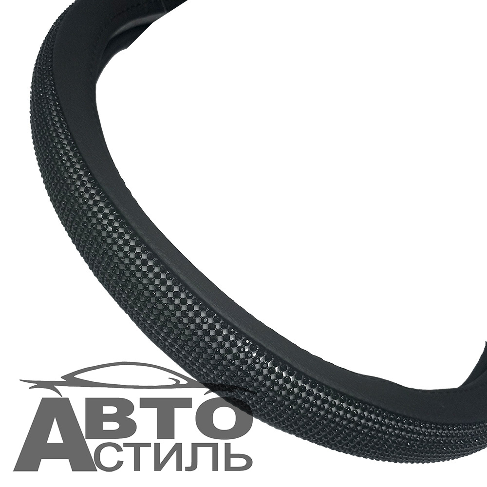 Оплетка на руль круглая Coolpart DIAMOND 50  (37*38) к/з черный/черный СТРАЗЫ A268BL-BL