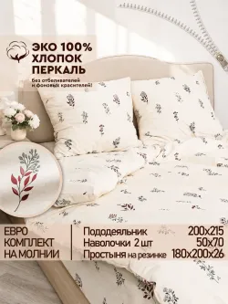 Постельное белье евро с натяжной простыней 180х200 Эко