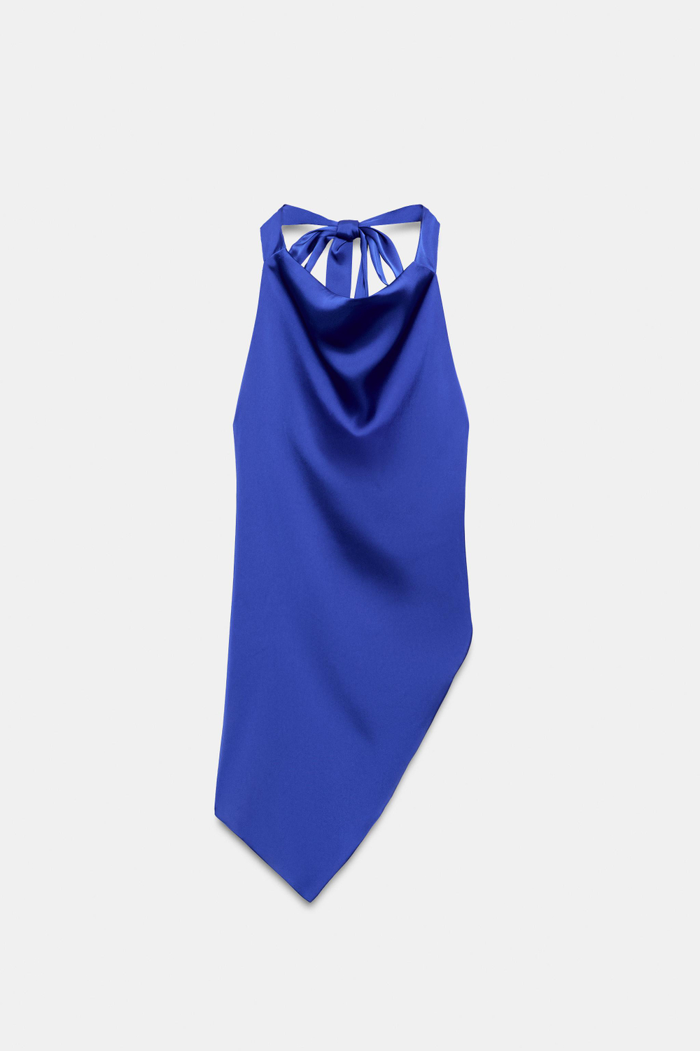 ZARA АТЛАСНЫЙ ТОП ХАЛТЕР АСИММЕТРИЧНЫЙ, СИНИЙ ЭЛЕКТРИК