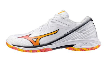 Мужские кроссовки для бадминтона/сквоша Mizuno Wave Claw 3 — white/citrus/calypso coral