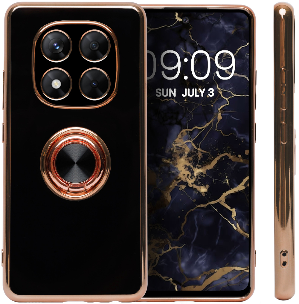 Стильный глянцевый чехол для REDMI NOTE 14 PRO 4G (не 5G) с кольцом-подставкой и бархатной подкладкой
