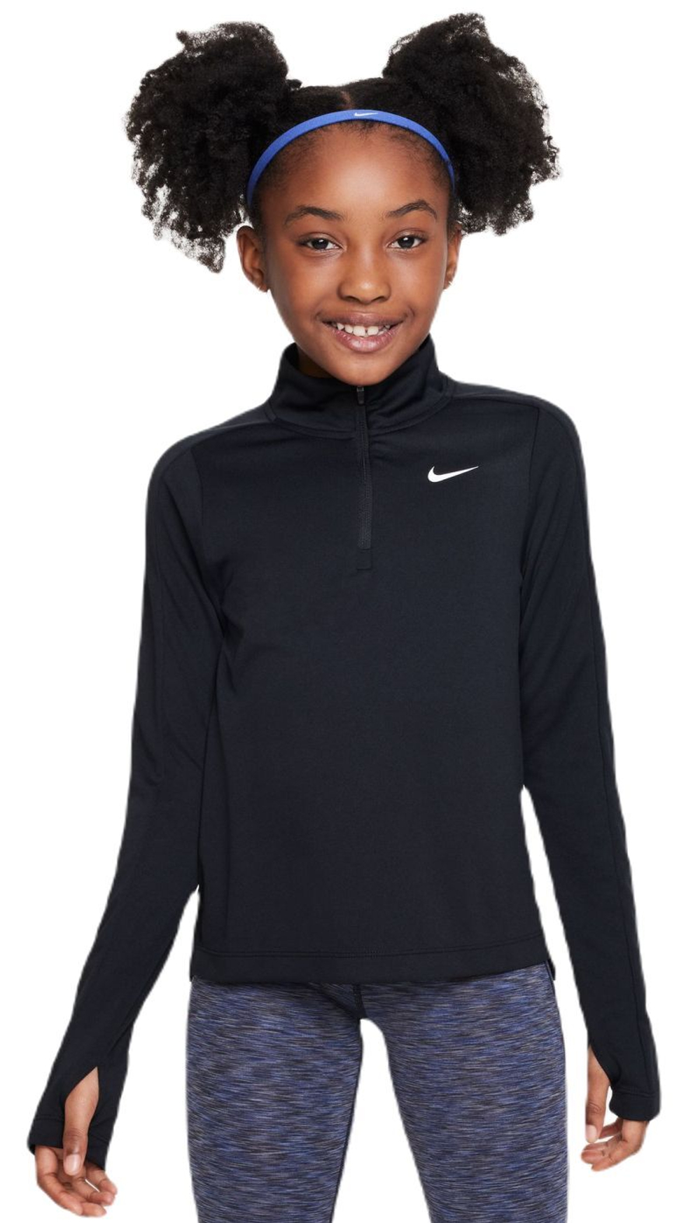 Футболка для девочки теннисная Nike Dri-Fit Long Sleeve 1/2 Zip Top - черный