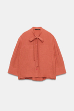 РУБАШКА ИЗО ЛЬНА С ЗАВЯЗКАМИ — ZW COLLECTION — ZARA