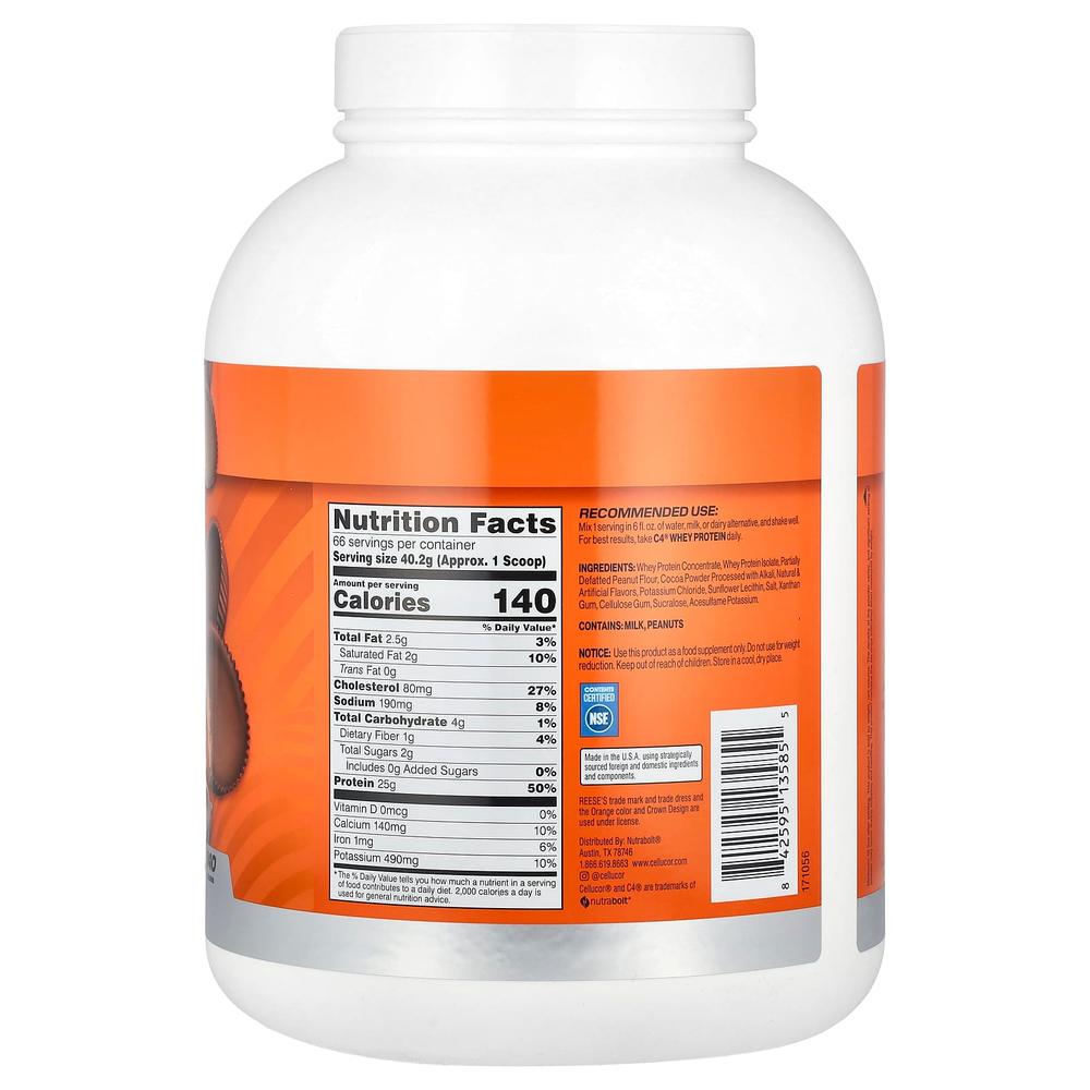 C4 / Cellucor, C4® Whey Protein, арахисовая паста и шоколад Reese's, 2,65 кг (5,85 фунта)