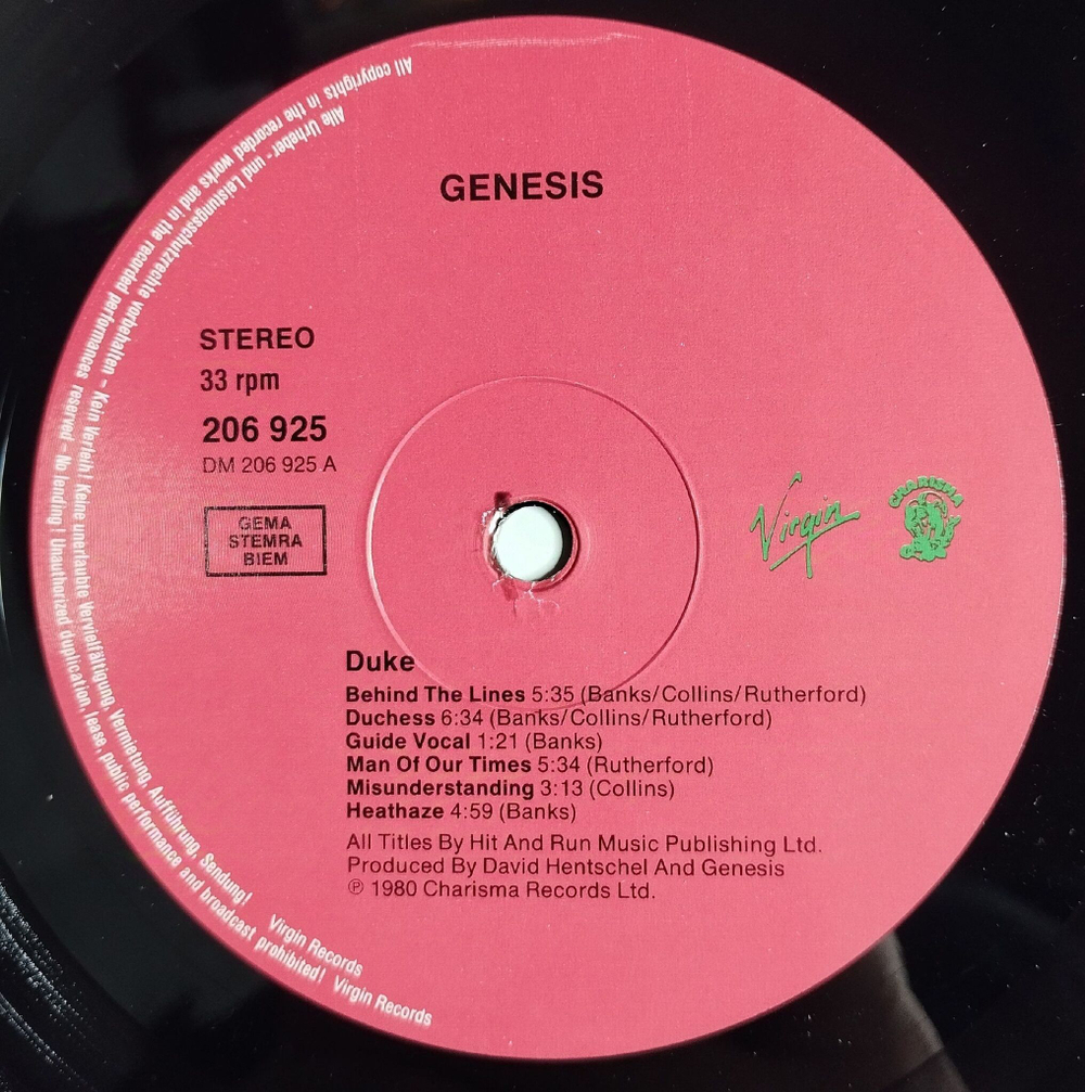 Винтажная виниловая пластинка LP Genesis Duke (Germany 1985)