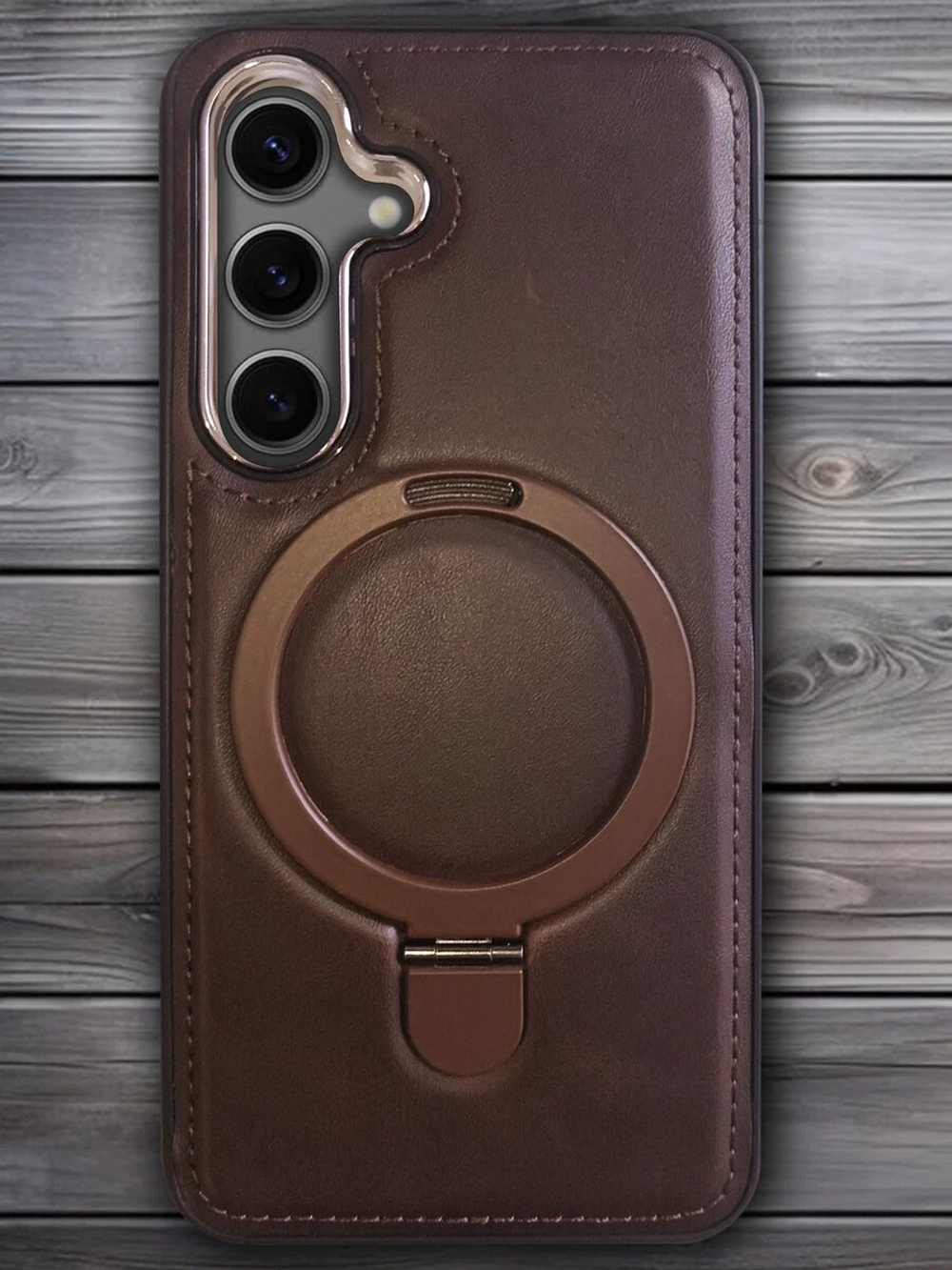 Business style чехол из кожи для SAMSUNG GALAXY S24 (не ULTRA/ FE/ PLUS!) с кольцом-подставкой и бархатной подкладкой