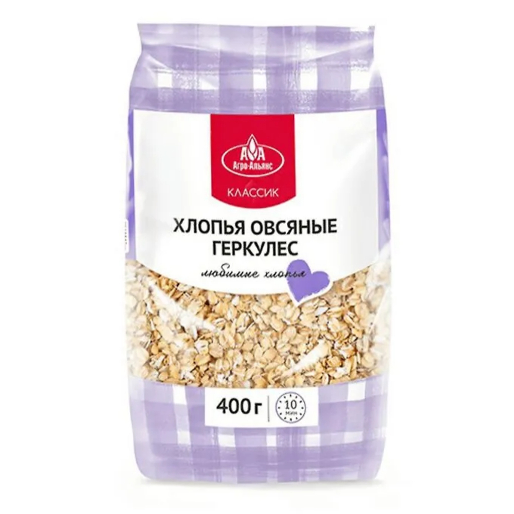 Хлопья овсяные Геркулес 0,400гр Агро-Альянс Классик 1/12