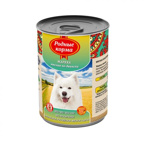 Родные корма консервы для собак жареха мясная по-двински 970 г