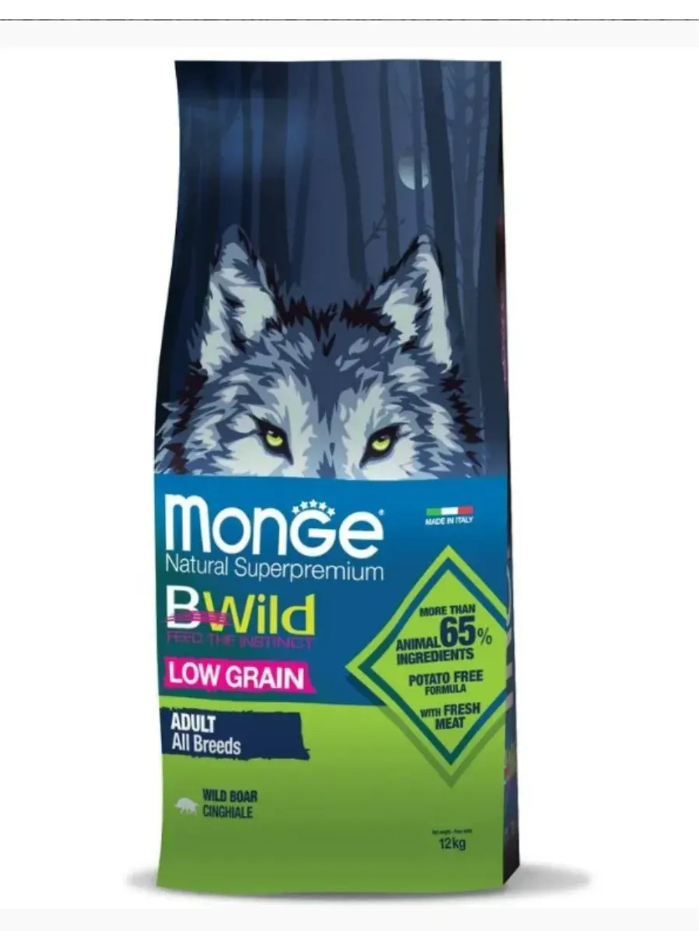 Monge Dog BWild LOW GRAIN (Монж Дог) корм для взрослых собак низкозерновой со вкусом кабана 12 кг