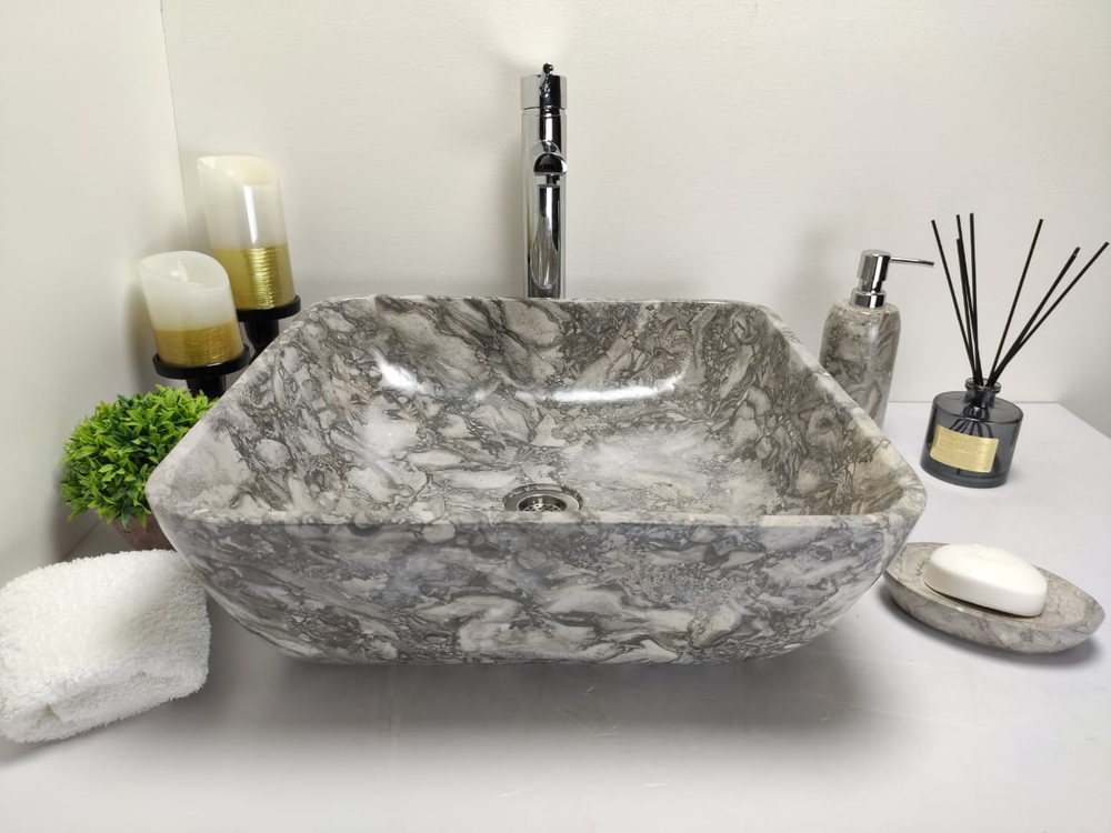 Раковина из мрамора Square Doreng Grey MS-60192 45x45x15 из натурального камня