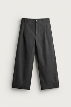 ZARA БРЮКИ WIDE-LEG СО СКЛАДКАМИ, СЕРЫЙ