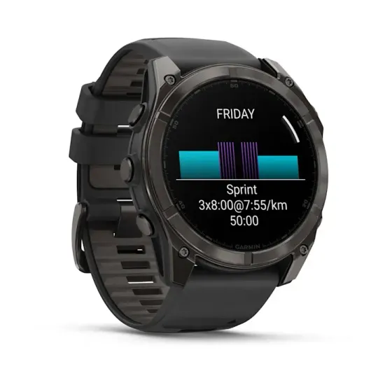 Мультиспортивные GPS часы Garmin Fenix 8X (51 mm) AMOLED, Sapphire Carbon Gray DLC Titanium with Black/Pebble Gray Silicone 010-02905-21