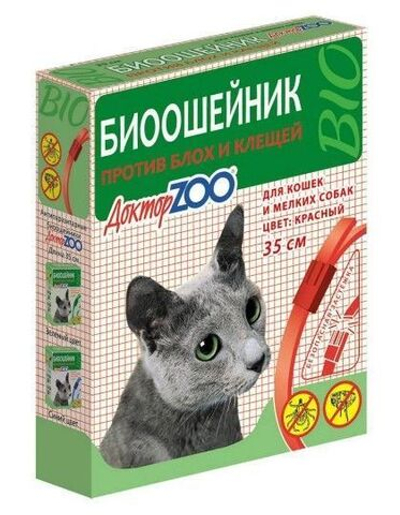 Биоошейник Доктор ZOO для кошек и мелких собак, 35 см, цвет красный