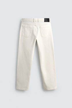 ZARA БРЮКИ STRAIGHT FIT С ЗАНИЖЕННОЙ ТАЛИЕЙ, ЖЕЛТОВАТО-БЕЛЫЙ
