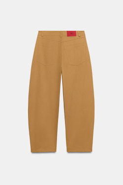 ZARA БРЮКИ BARREL СО СТРОЧКОЙ, РЫЖЕВАТО-КОРИЧНЕВЫЙ