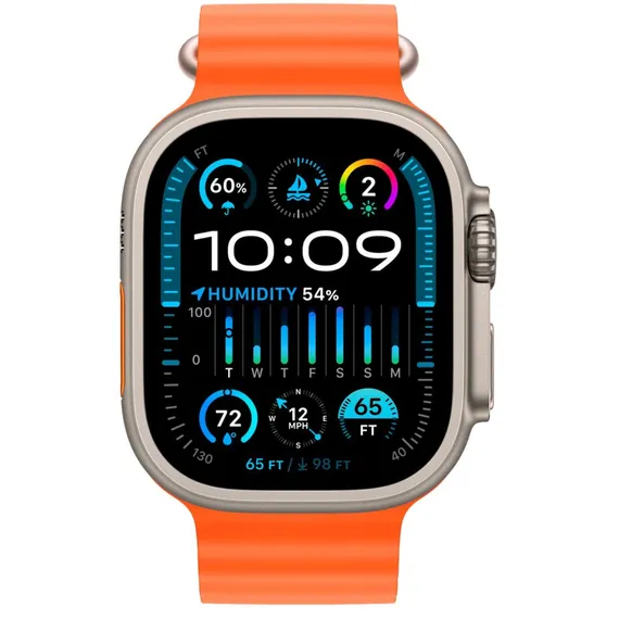 Часы Apple Watch Ultra 2, 2024, 49 мм, титан натурального цвета, ремешок Ocean оранжевого цвета