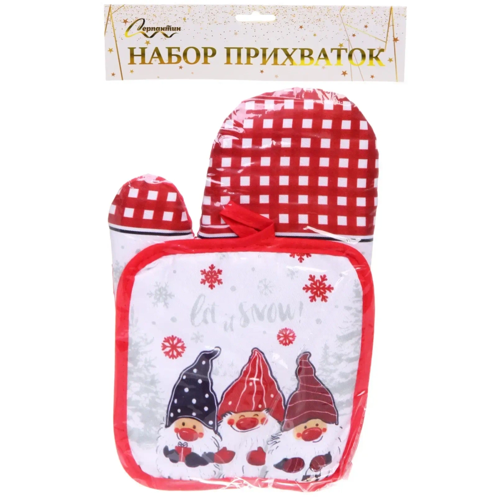 Прихватка в наборе с прихваткой-варежкой «Miracle», гномы, 25,5*17 см, 17*17 см