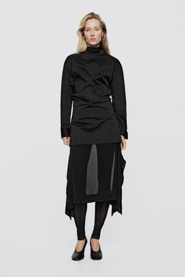 Massimo Dutti Асимметричная полупрозрачная юбка миди - Limited Edition, черный