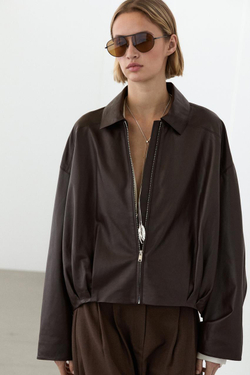 Massimo Dutti Куртка из кожи наппа со складками, коричневый