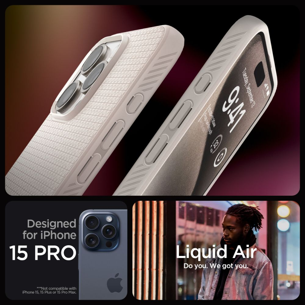 Чехол Spigen LIQUID AIR iPhone 15 PRO MAX NATURAL TITANIUM