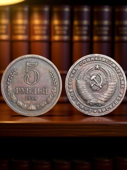 5 рублей 1958 года СССР Советский Союз. Годовик. Проба. Советы. Копия пробной монеты никель патина