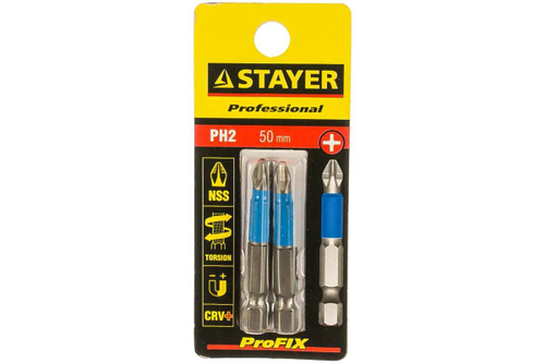 Биты (E 1/4"; PH 2; 50 мм; 2 шт.) STAYER 26203-2-50-02