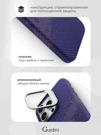 Чехол накладка iPhone 16 Pro Max 6.9" Gurdini Carbon Design (Magsafe & Lense holder) Galaxy Purple