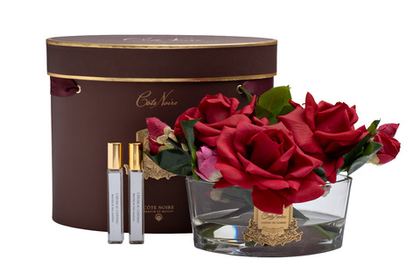 Букет роз ароматизированный и 2 спрея 10мл Cote Noire Oval Red в вазе Garda Decor