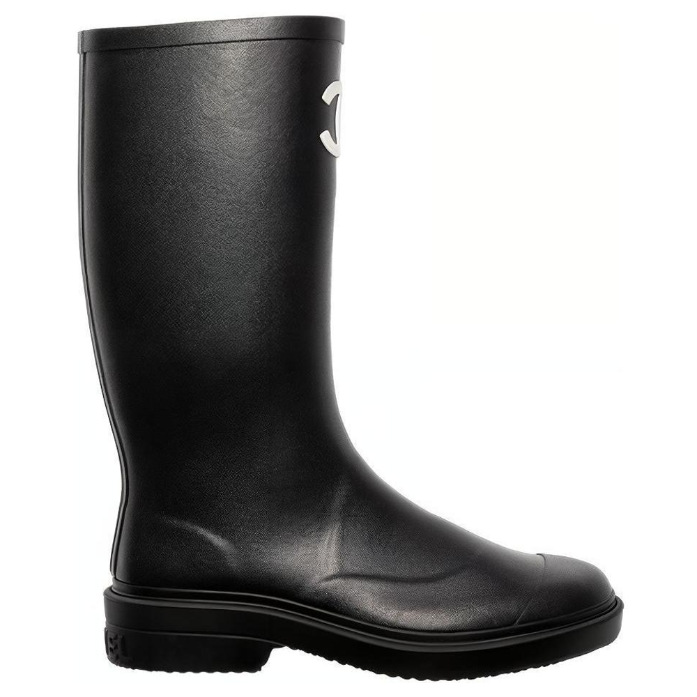 CHANEL Rubber Rain Boots Black Women"s