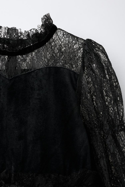ZARA ПЛАТЬЕ-КОСТЮМ ВЕДЬМЫ С КРУЖЕВОМ И ТЮЛЕМ, ЧЕРНЫЙ