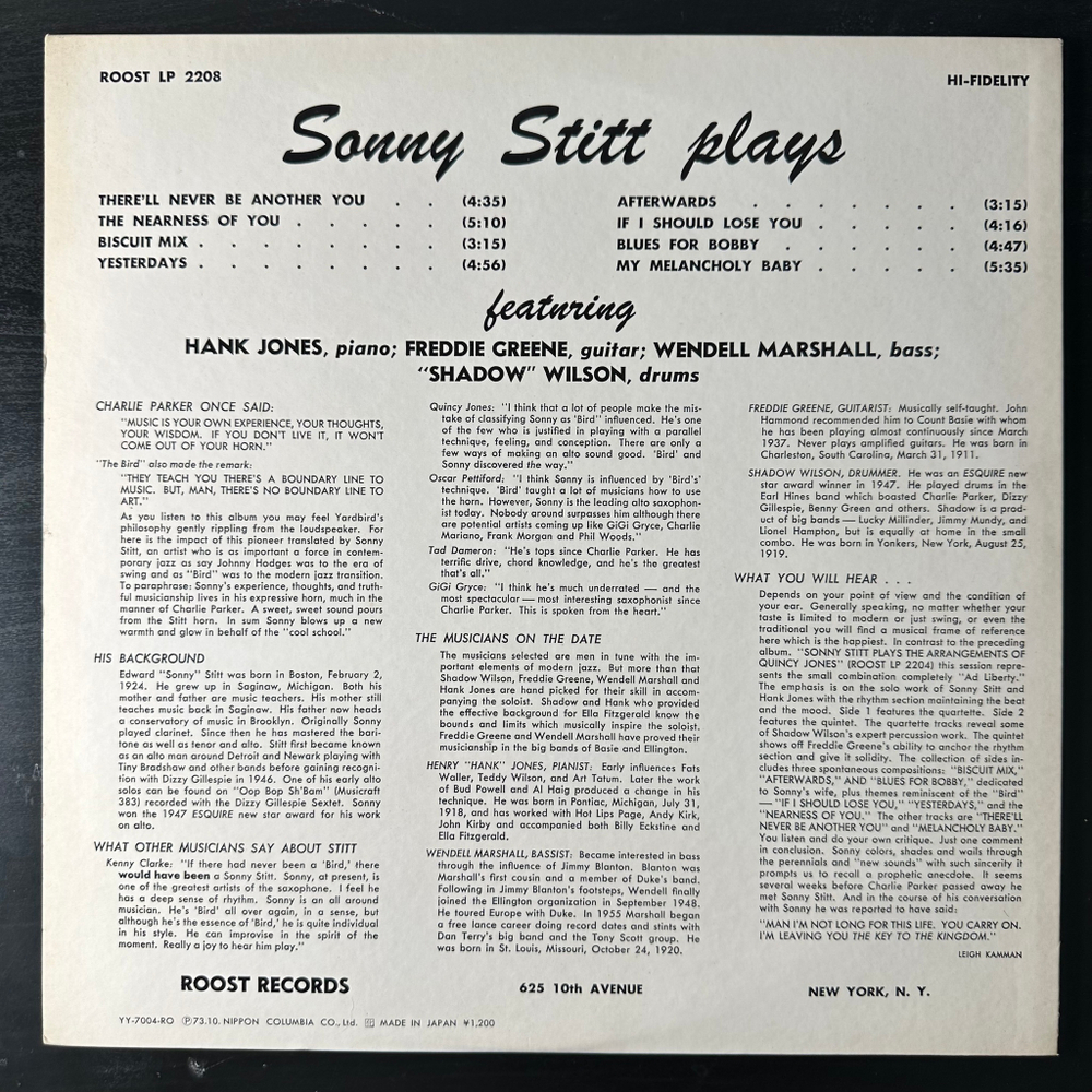 Sonny Stitt ‎– Sonny Stitt (Япония 1973г.)