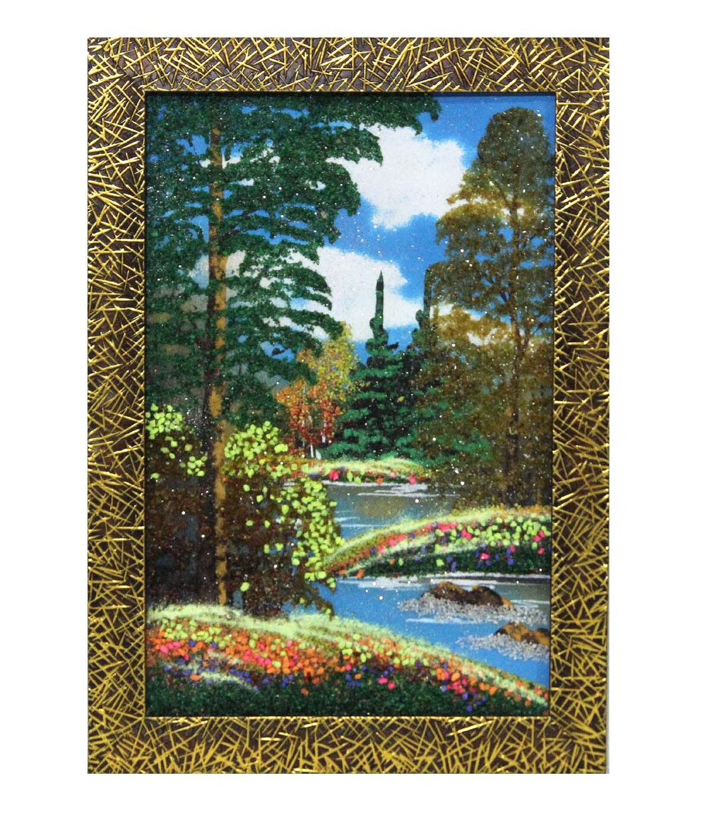 Картина№3 " Осень" рисованная камнем в пластиковом багете 34.5-24.5см