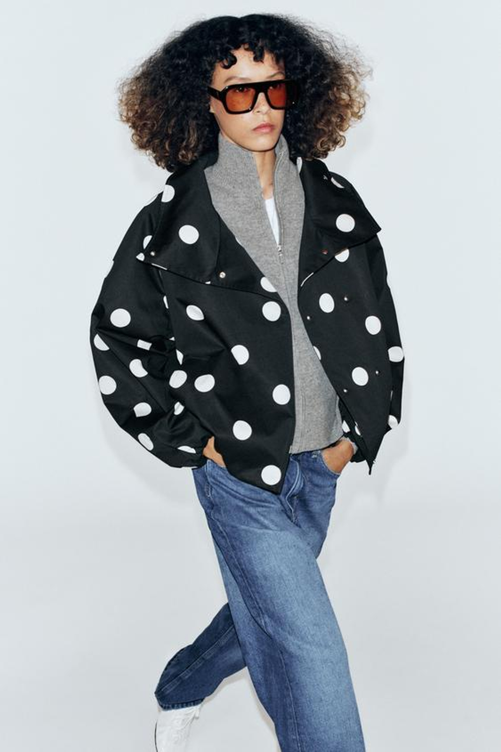 ZARA БОМБЕР В ГОРОШЕК, ЧЕРНЫЙ